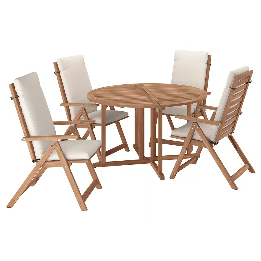 Palma סט אוכל לגינה — שולחן עגול + 4 כיסאות מתכווננים עם כריות | 130 ס"מ