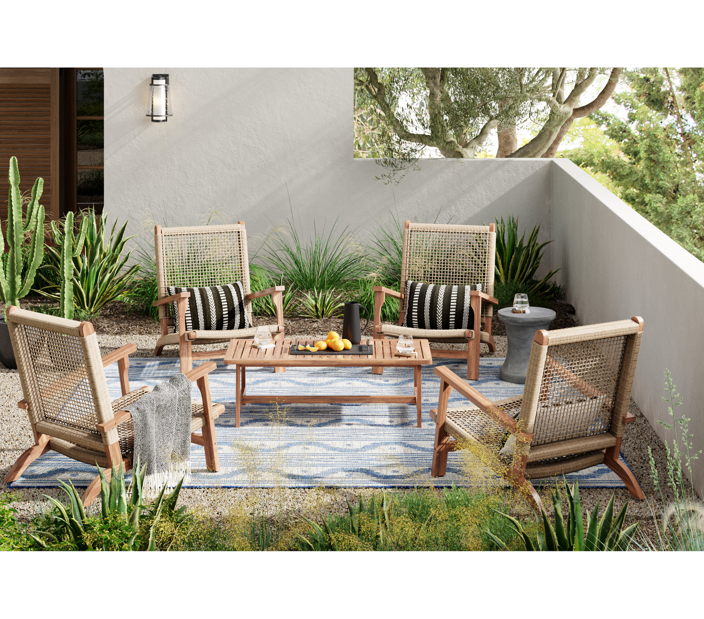 Kismet סט ישיבה לגינה — 4 כיסאות + שולחן קפה | עץ שיטה