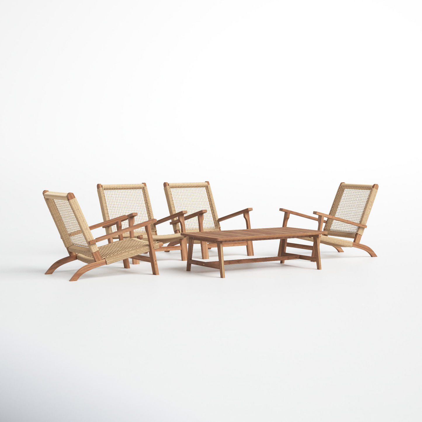 Kismet סט ישיבה לגינה — 4 כיסאות + שולחן קפה | עץ שיטה